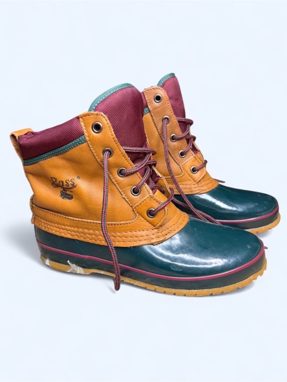 Vintage G.H. Bass Two-Tone Duck Boots in Tan, Green & Burgundy